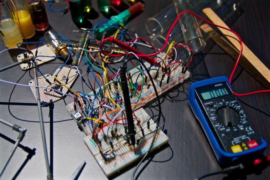 circuit board on a lab table